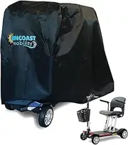 Mobility Scooter Storage Cover, Durable 420D Oxford Fabric, Scooter and Bicycle Weather Cover with Buckle, Water Resistant, Heavy Duty, Free Storage Bag by Suncoast Mobility (Black), Sun01092024