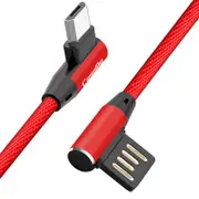 90 Degree Reversible 2.4A Type C Charging Data Cable 3.28ft/1m for Xiaomi Mi A2 Pocophone F1 RED COLOR