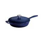 Enameled Cast Iron Skillet with Lid, 10-inch Frying Pan, Blue