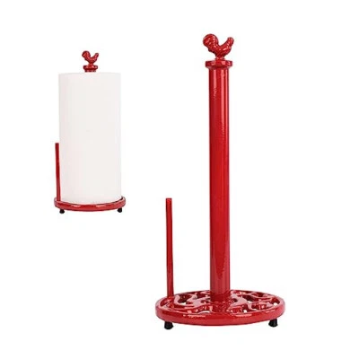 Vintage Rooster Paper Towel Holder - Easy One Handed Tear Cast Iron Roll Paper T