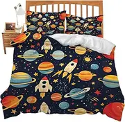 Outer Space Bedding Set Twin Size Toddler Space Comforter Cover Set for Teen Boys Super Soft Construction Universe Duvet Cover Set Bedroom Decor Twin Full Queen King Size Quilt Cover with 2 Pillowcase