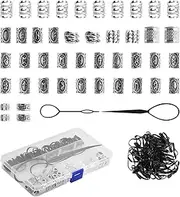 44 Piece Beard Beads Set for Viking Decoration Beard Beads for Clip-on Beard Jewellery Men Hair Beads for Dreadlocks Braids Jewellery with Beard Rubber and Beard Beads Threader