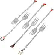 6pcs Stainless Steel Dessert Forks Set with Festive Xmas Charms Handles for Appetizers and Mixing Tableware for Holiday Parties and Daily Use