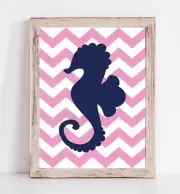 Girl Seahorse Nursery Print, Girl Nautical Nursery Decor 8x10 Unframed