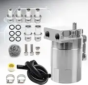 Htostar Racing Thick Shell Baffled Oil Catch Can Coolant Fuel Catch Can Reservoir Kit - Silver