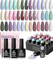 beetles Gel Polish Gel Polish Nail Set 23 Pcs Healing Elixir Collection Manicure Kit Pink Neutral Purple Blue Green Gel Nail Kit with Base Matte and Glossy Top Coat Soak off Uv Valentine's Day Women