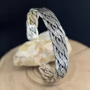 Silver Hammered Pattern Thick Cuff Bracelet, Men Knitted Custom Made Jewelry