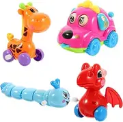 Vaguelly 4pcs Wind-up Dinosaur Boys and Girls Toys Creative Pull Along Animal Clockwork Toys for Boys Girls Random Color