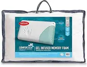 Tontine Comfortech Gel-Infused Memory Foam Pillow – Medium Height and Firm Support with Cooling Gel – Aircell Memory Foam for Contoured Pressure Relief and Washable Cooling Mesh Cover