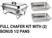 New CATERING CHAFER SET BONUS 2 HALF PANS CHAFING STAINLESS FULL AND HALF PANS