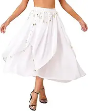 [Yhong] Women Belly Dance Skirt High Low Arabic Halloween Shiny Skirt Chiffon Maxi Tribal A-line Skirts