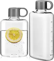 Kisangel 2pcs Clear Reusable Slim Flat Water Bottle Flat Portable Travel Mug Handbag Slim Cold Flask for Camping Fitness Cycling(360ML+500ML, 1pc Each)