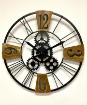 Clock : 60cm (23.5") Large Analog Metal Frame Wall Clock - 4 Piece Wood Panels