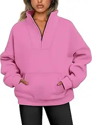 Jhsnjnr Women's Quarter Zip Jumpers Fleece Lined Pullover Sweater Tops Plain Oversized Sweatshirts