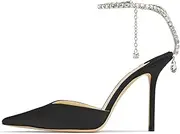 [BlingQueen] Women's Heeled Sandals Crystal Chain Rhinestone Embellished Strap Pumps Pointy Stilettos Backless Wedding Dressy Bridal Shoes