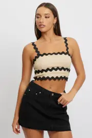 Beige Crop Top Sleeveless Shirred Back - Size 10, Women's Top