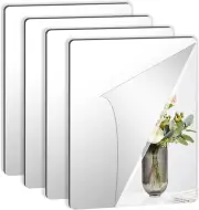 JUNEBRUSHS 4 Pack Self Adhesive Acrylic Mirror, 12X 16 Inch Mirror Tiles,Flexibl