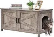 39.4" L Cat Litter Box Enclosure, Pet House with Barn Door, Wooden Cat Washroom Furniture, Fit Most of Litter Box, Greige