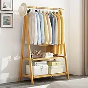 Portable Clothes Rack Coat Garment Stand Bamboo Rail Hanger Airer Closet