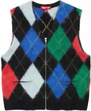 SUPREME Brushed Mohair Blend Argyle Zip Up Vest XL