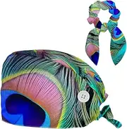 [YTYVAGT] Scrub Caps Women,Scrub Hats Suitable for Women,Feather Texture Peacock