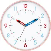 wigmoa SS-L 【12inch/30cm】 Silent Non-Ticking Wall Clock, Modern Analog Battery Operated Clock for Classroom, Bedroom, Office, and Home Decor, Time-Telling Clock for School Supplies. (Pink, 12 Inch)