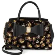 Betsey Johnson 2pc VELVET FLORAL SEQUIN LEOPARD Purse SATCHEL TOTE Bow STRAP