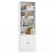 Giantex 1.8M Bookcase 6-Tier Display Shelf Storage Cabinet Bookshelf w/Adjustable Shelf & 2 Doors, White