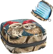 Sanitary Napkin Storage Bag,Period Bag,Pad Bag,Christmas Hat Animal Owl,Period Pouch