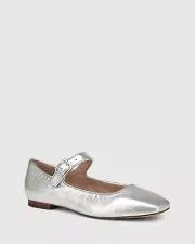 Wittner Alise Silver Metallic Mary Jane Flat Shoes BNIB Size 38 7-7.5 Free Post