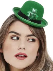 Mini Green Clover St Patrick's Day Bowler Hat on Headband