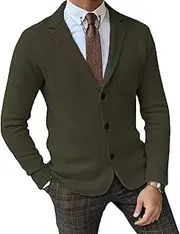 [JEShifangjiusu] Mens Work Travel Cardigan Sweaters Long Sleeve Revers Collar Knitted Shirt Side Pockets Button Outerwear