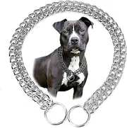 2-Row Chain Dog Collar, Metal Slip P-Link Training Heavy Duty Dog Collar Puppy Collars for Small Medium Large Dogs, Silver S