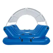 Inflatable Floating Island Lounger with Sunshade, Floating Island Pool Water Float with Sound Bar and Cup Holder