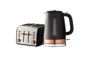 Russell Hobbs Brooklyn 4 Slice Toaster Kettle Set - Black/Copper