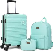 [Aklsvion] ABS+PC Carry on Luggage set 3 Pcs suitcace with Spinner wheels TSA Lock 19-In hardshell Lightweight Luggage set, Mint Green, 20 in