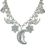 KIRKS FOLLY GODDESS MOON SHADOW DOVE'S LOVE NECKLACE SILVER TONE