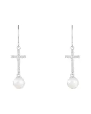 Splendid Pearls 14K 0.24 ct. tw. Diamond & 6-6.5mm Pearl Dangle Earrings