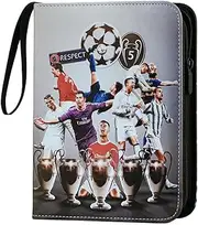LAISU Soccer Card Binder with 50 Removable Sleeves for 400 Cards, 4 Pocket Card Collection Binder, Sports Trading Card Holder with Zipper and Carrying Handle, Waterproof 3-Ring Card Album Folder