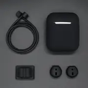 For AirPods 2nd Gen Case, 3in1 Silicone Protective Cover, Ear Clips & Anti-Lost Neck Rope, Black