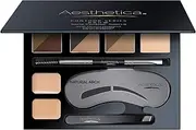 Aesthetica Cosmetics Brow Contour Kit, 16-Piece Contouring Eyebrow Makeup Palette, Includes Powders, Wax, Stencils, Spoolie/BrUSh Duo, Tweezers & Step-By-Step Instructions, Cruelty Free