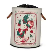 Large Laundry Hamper Basket with Lid Round Collapsible Red Green Happy Krampus