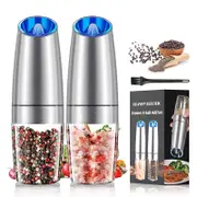 Catzon 2 Pcs Electric Pepper Grinder Adjustable Coarseness with LED Light-Silver