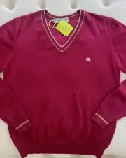New ETRO Milano Pullover Lana Wool Knit Logo V neck Maroon Red Sweater Size L