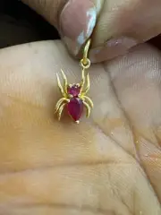 18k Solid Yellow Gold Dainty Spider Handmade Natural Ruby Charm For Necklace