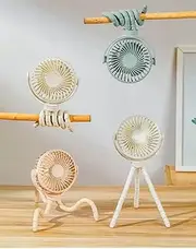 Mini Portable Fan, 3 Speeds, 360° Flexible Tripod, USB C Rechargable (Light Pink)
