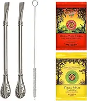 Yerba Mate Tea with Bombilla Set, Stainless Steel Straw for Mate Tea (x2) 19 cm, Filtration for Mate with Lots of Dust, Easy to Clean