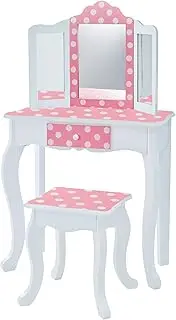 Fantasy Fields Gisele Polka Dot Kids Vanity Table & Stool, White & Pink