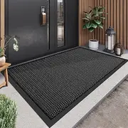 Front Door Mat Outside Entrance 90x60cm – Heavy Duty Sturdy High Elastic Muddy Mats for Indoor Outdoor, 9mm Thick Hollow Design, Waterproof Non-Slip Rubber Mat for Entryway, Balcony, Porch