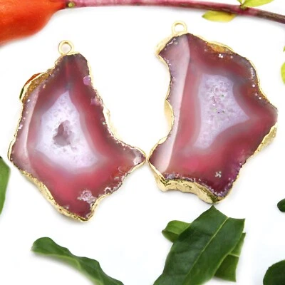 Carrot Milk Pink Agate Slice Window Geode Druzy Gold Electroplated Connectors